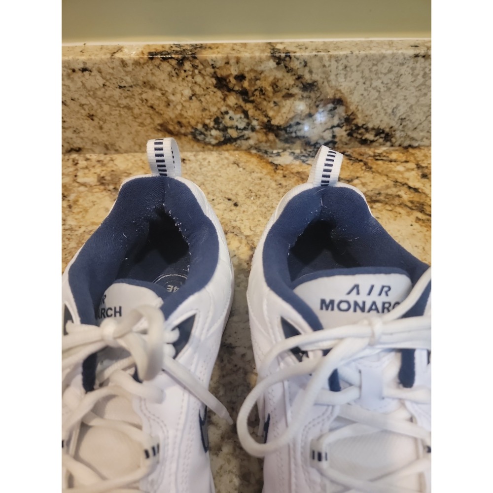 Nike Air Monarch White Metallic Silver Navy Walking Shoes 416335-102 Mens US 12W - Picture 3 of 8